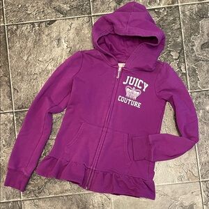 JUICY COUTURE Girls Vibrant Purple Zip-up Hoodie Ruffle Cottage Coastal